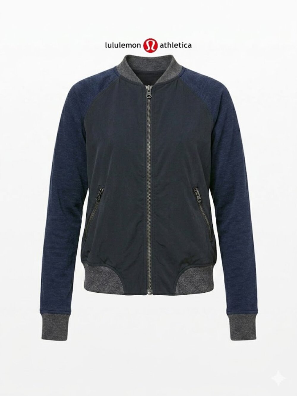LULULEMON - Black and Navy Bomber Jacket - Lightweight Zip Front - SZ 10